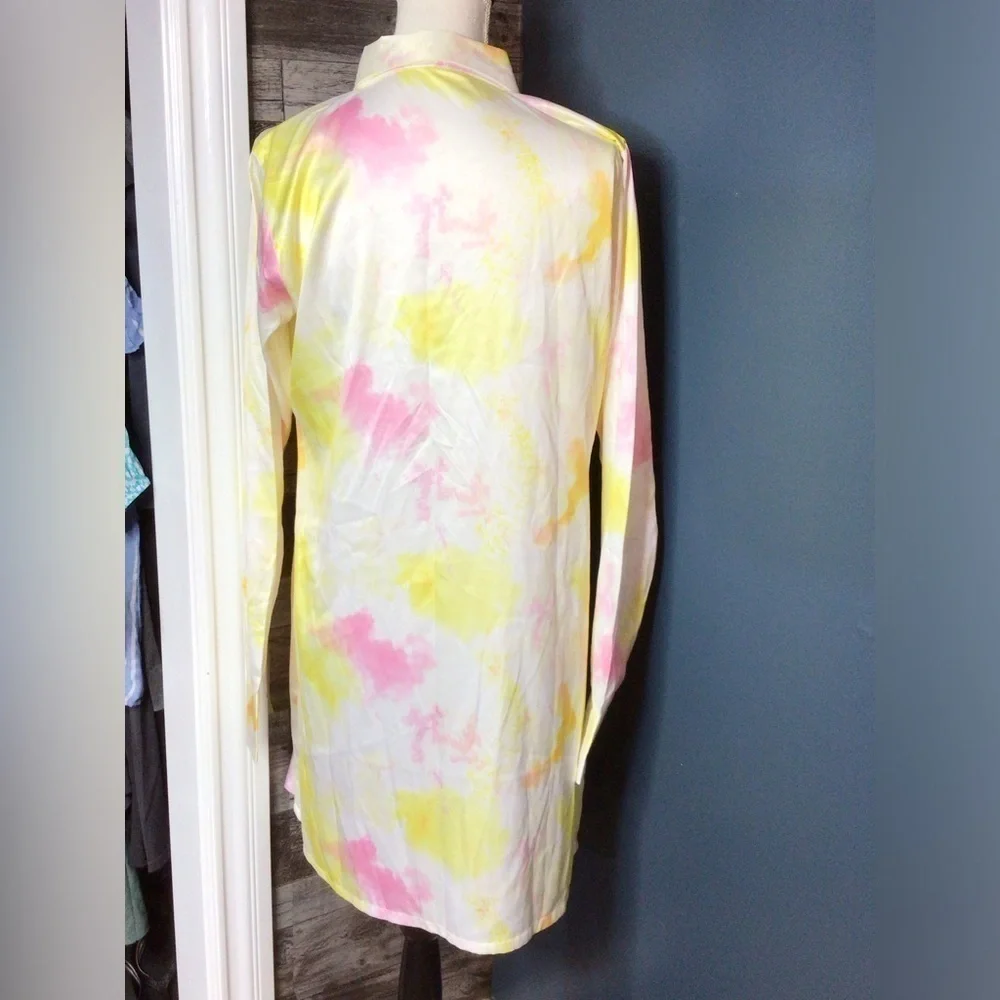 Xl Yellow Print long Sleeves shirt Dress (0163)